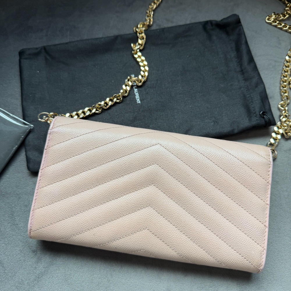 YSL blush pink envelope flap wallet on chain - Picture 8 of 14